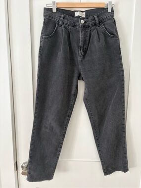 Current Elliott Pleated High Rise Slouchy Straight Tapered Jeans black grey 26